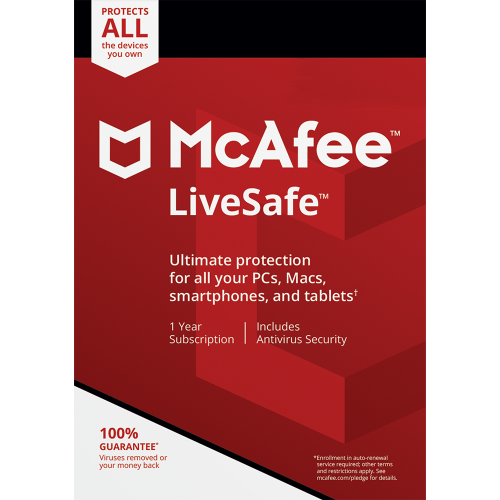 מקאפי לייב סייפ / McAfee LiveSafe – רישיון ללא הגבלה למשך שנה אחת