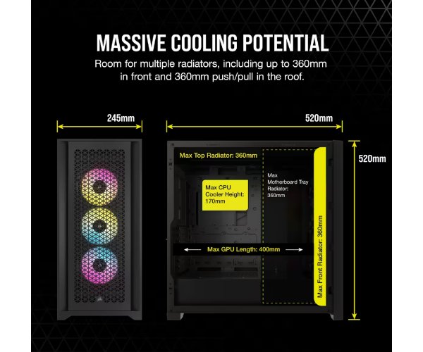 מארז Corsair iCUE 5000D RGB AIRFLOW Mid-Tower 3x AF120 RGB ELITE1